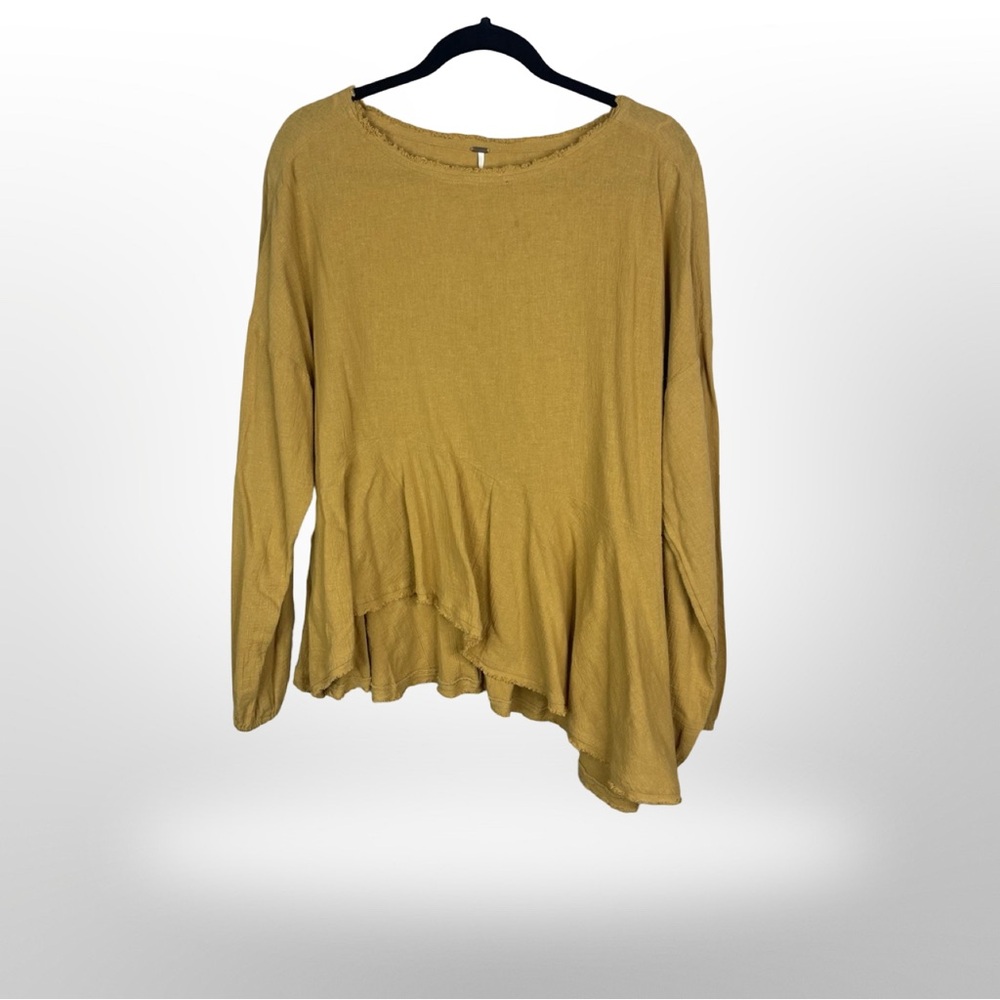 Free People Asymmetrical Peplum Top In Mustard Yellow Women's S Boho, whimsical